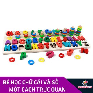 Bộ Học Đếm Số Và Chữ Cái - Cột Tính Màu Sắc Bằng Gỗ Cho Bé