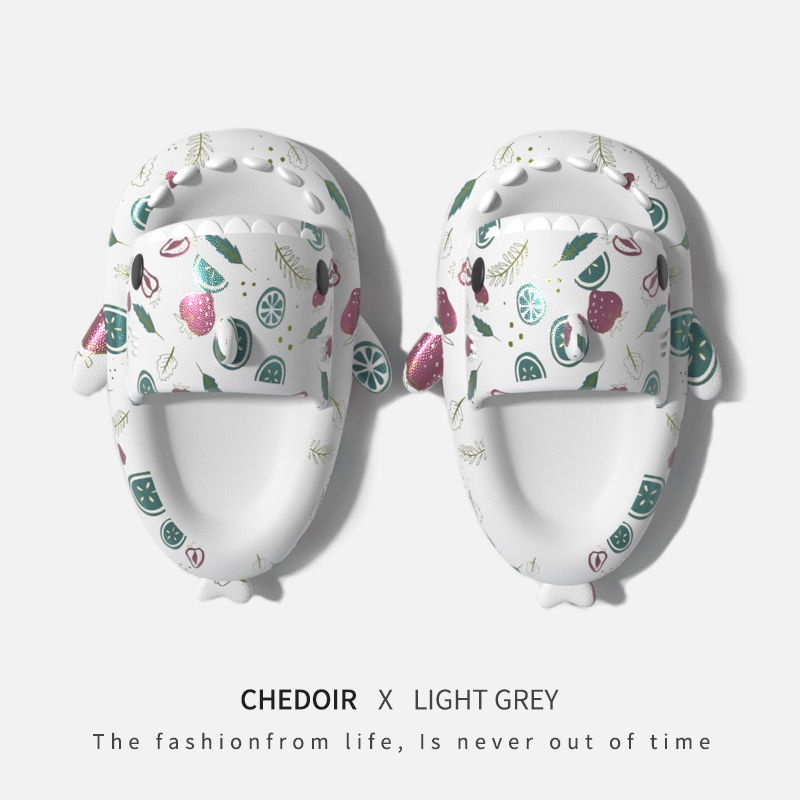 Dép Đi Trong Nhà Đế Dày Chống Trượt Họa Tiết Trái Cây/Cá Mập Dễ Thương Cho Nữ