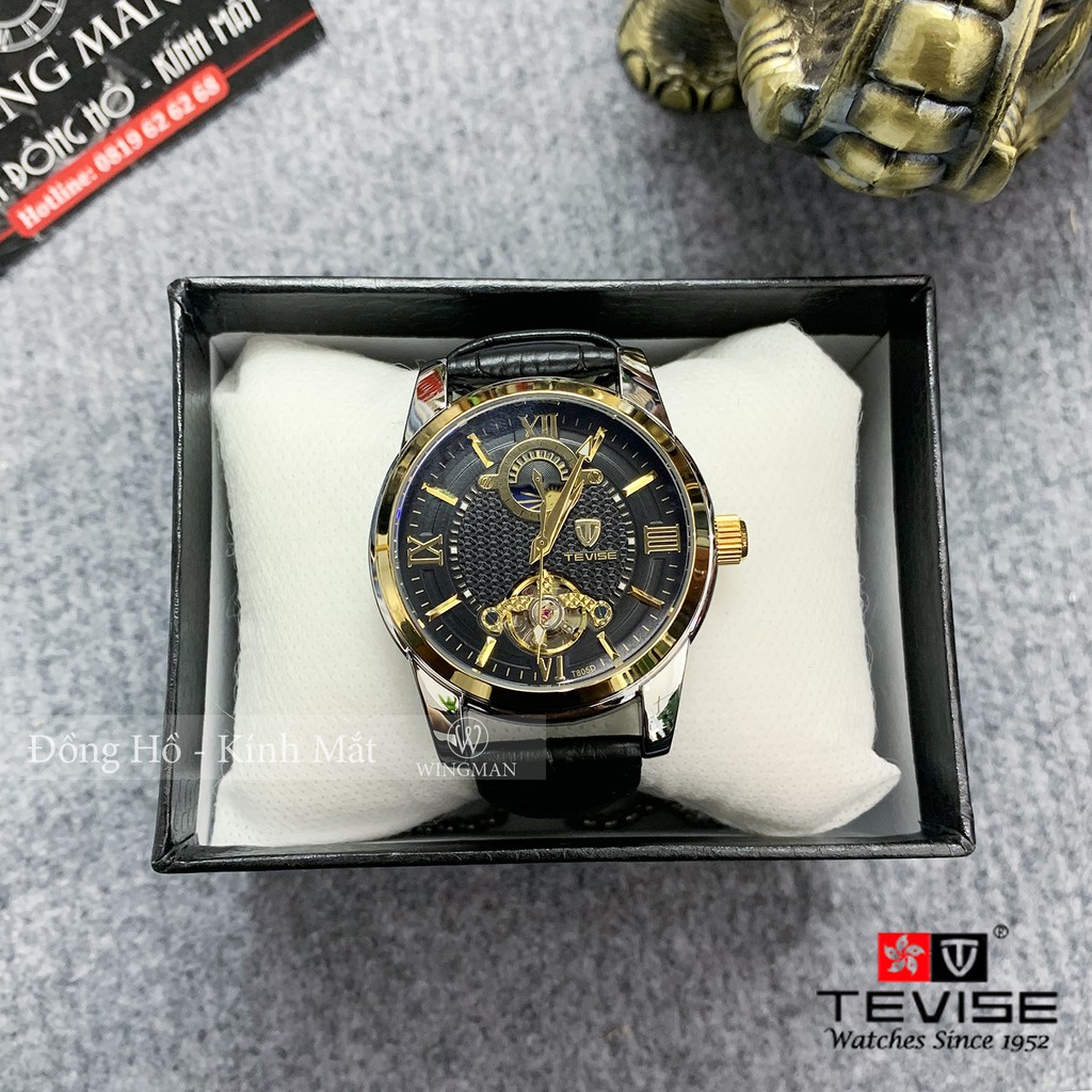 Đồng hồ nam máy cơ Tevise T805D-1 dây da cao cấp, full box, mặt kính sapphire chống xước, chống nước, bảo hành 03 năm