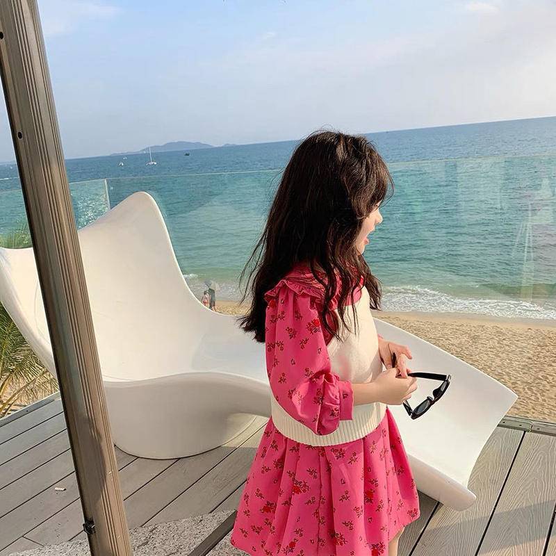 Đầm hoa công chúa cổ búp bê tay dài thời trang thu thu đông phong cách Hàn Quốc cho bé gái