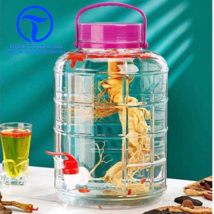 Bình Ngâm Rượu Thủy Tinh 10 Lít Quai Xách không van & có van