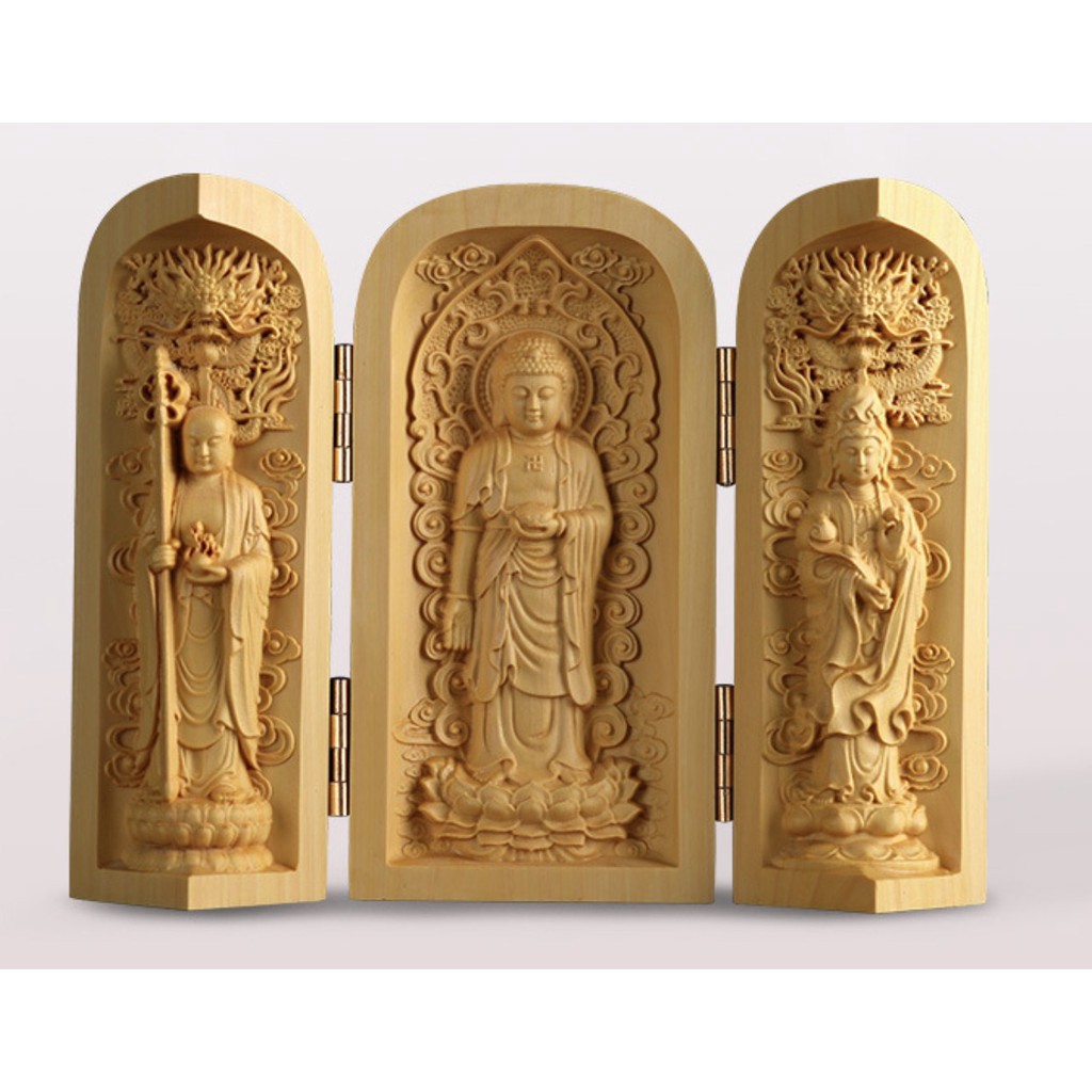 ) Tượng Phật Gỗ A Di Đà, Quan Âm Gỗ Hoàng Dương - TẶNG 1 VÒNG ĐEO TAY