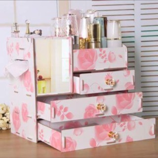 Kệ gỗ đựng mỹ phẩm có gương+ kệ thỏ để đt