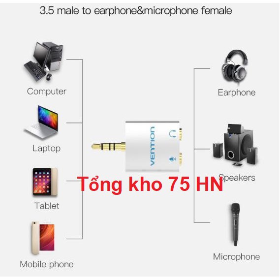 Bộ chia âm thanh 3.5mm ra 2 cổng chính hãng Vention