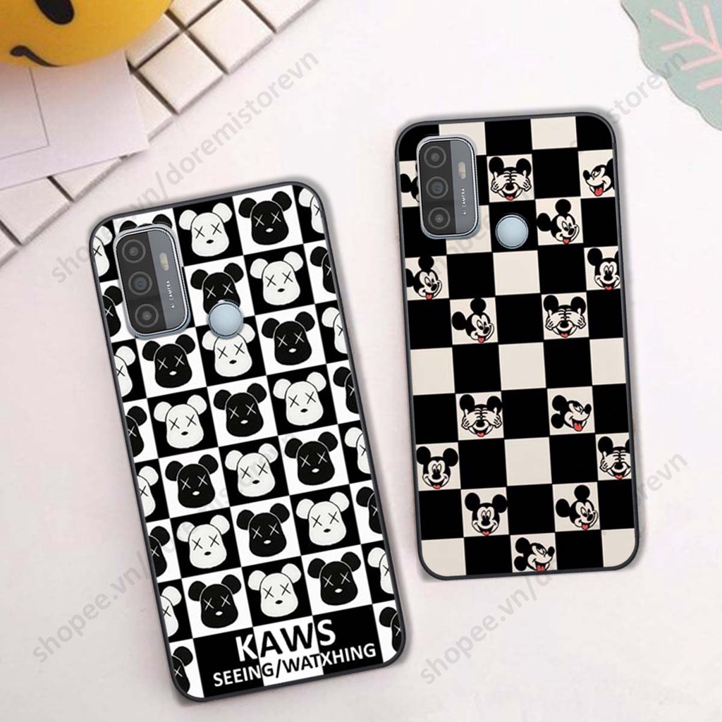 Ốp lưng Oppo A53 hình gấu bear, kaws họa tiết trắng đen black white thời trang