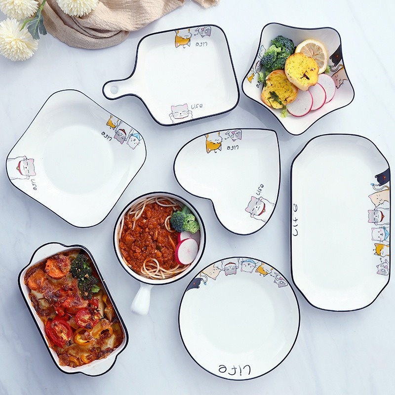 Đĩa sứ sâu lòng nhiều hình dáng họa tiết mèo life Holame