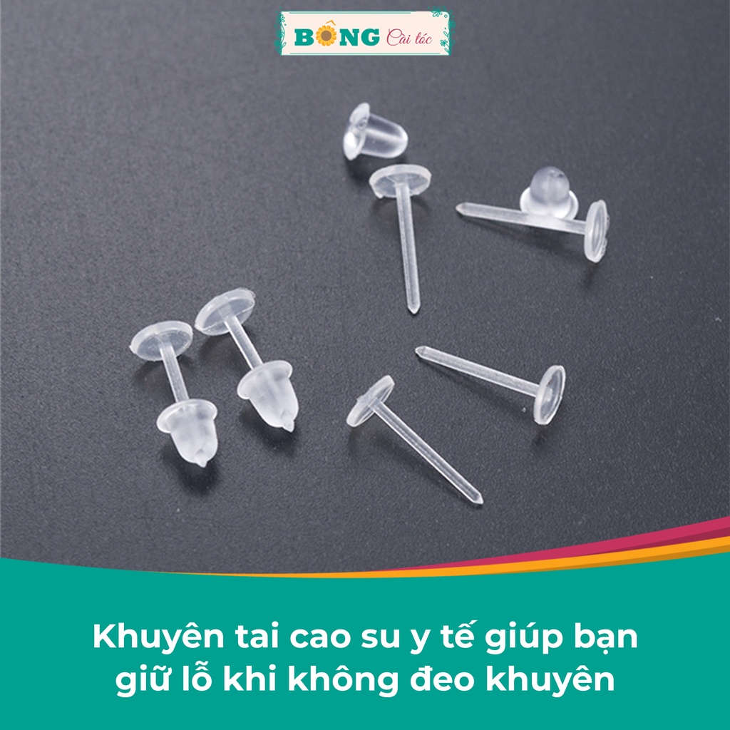 Bông tai cao su y tế trong suốt hình tròn giữ lỗ, không gây kích ứng BT100 - khuyên tai BÔNG Cài Tóc