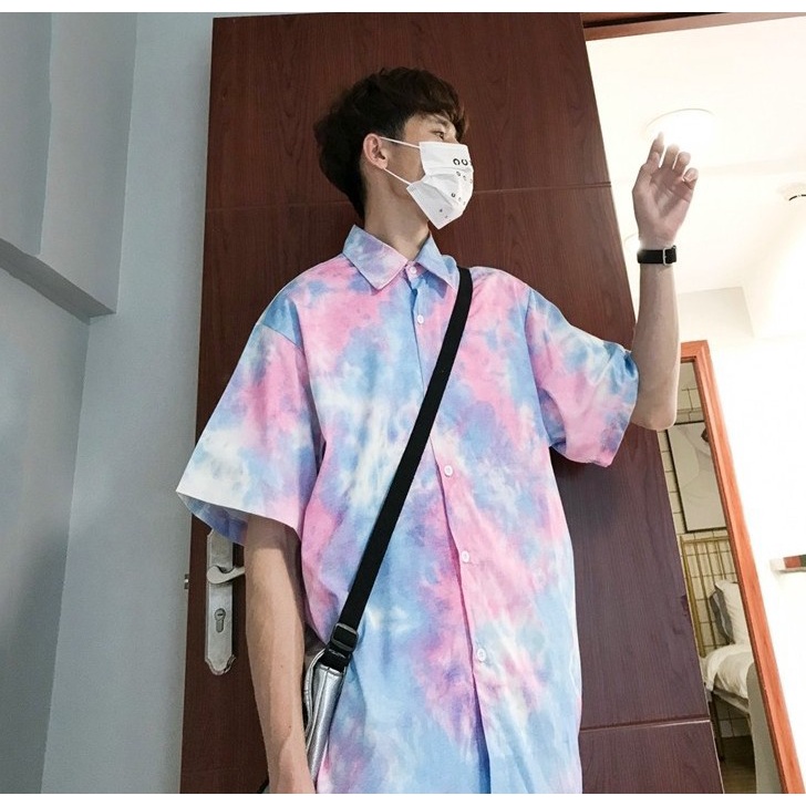 A010 Áo sơ mi loang cỡ rộng nam nữ unisex kiểu dáng Hàn Quốc, áo tay lỡ vải thô kate vảy sơn cá tính oversize Ulzzang | BigBuy360 - bigbuy360.vn