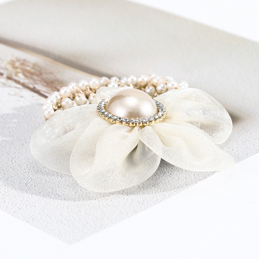 Dây buộc tóc bằng vải lưới co giãn đính hoa ngọc trai nhân tạo thời trang hàn quốc cho nữ