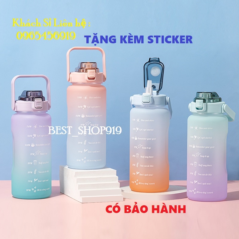 Bình Đựng Nước 2L Dễ Thương Có Vạch Báo Giờ Uống Nước tặng STICKER