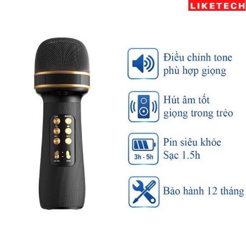 Micro Karaoke Bluetooth Cao Cấp Tích Hợp Loa Bass Siêu Trầm Không Dây Đèn Led Phiên Bản WS1816,WS-898, Pin Trâu