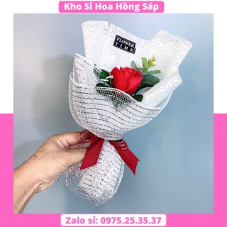 Hoa sáp thơm 001 hoa hồng sáp bó 1 bông giấy trắng siêu đẹp