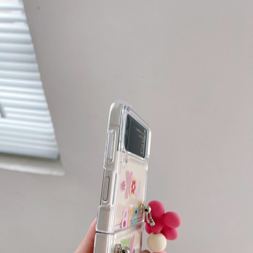 Ốp Điện Thoại PC Cứng Chống Sốc Có Thể Gấp Gọn Phối Mặt Dây Hình Hoa / Nơ Cho Samsung Galaxy Z Flip 4 5G