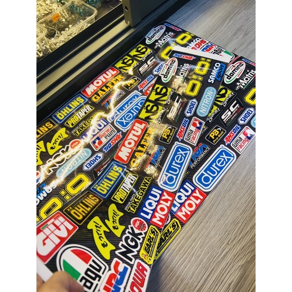 Sét Tem Sticker Logo Nhiều Thương Hiệu Nổi Tiếng Liqui, ohlins, Motul, Givi v.v