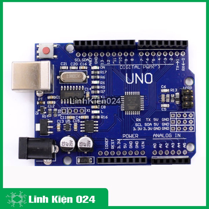 Kit Arduino Uno R3 Chíp CH340G Dán -Tặng Dây Kết Nối (BH 06 Tháng)