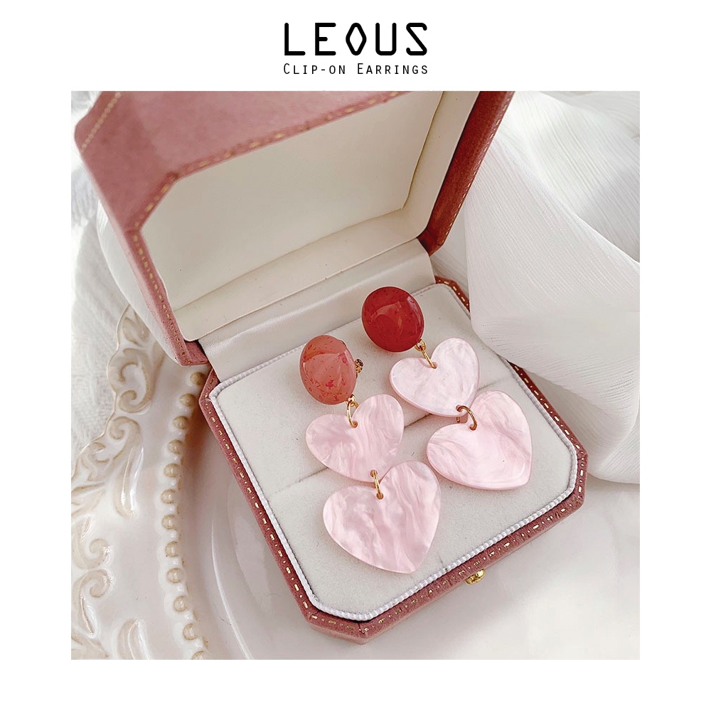Khuyên tai kẹp không bấm lỗ chốt cố định K131 bằng hợp kim mạ vàng hình trái tim bigsize dáng dài Leous Accessories
