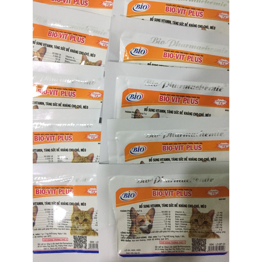 Combo 10 gói x 5G BIO-VIT PLUS. Bổ sung vitamin cho Chó- Mèo-Gà
