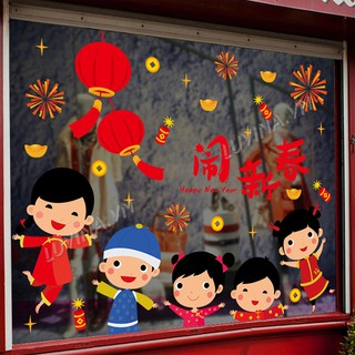 Decal dán tường trang trí tết- Các bé đi chúc tết