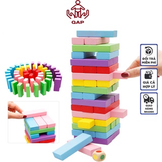 Đồ chơi rút gỗ màu loại to-QAP rút gỗ 48 thanh đa dạng màu sắc kèm 2 viên xúc xắc
