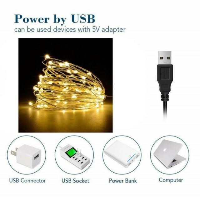 Dây Đèn LED Đom Đóm Fairy Light 5/10M Dùng Cổng USB