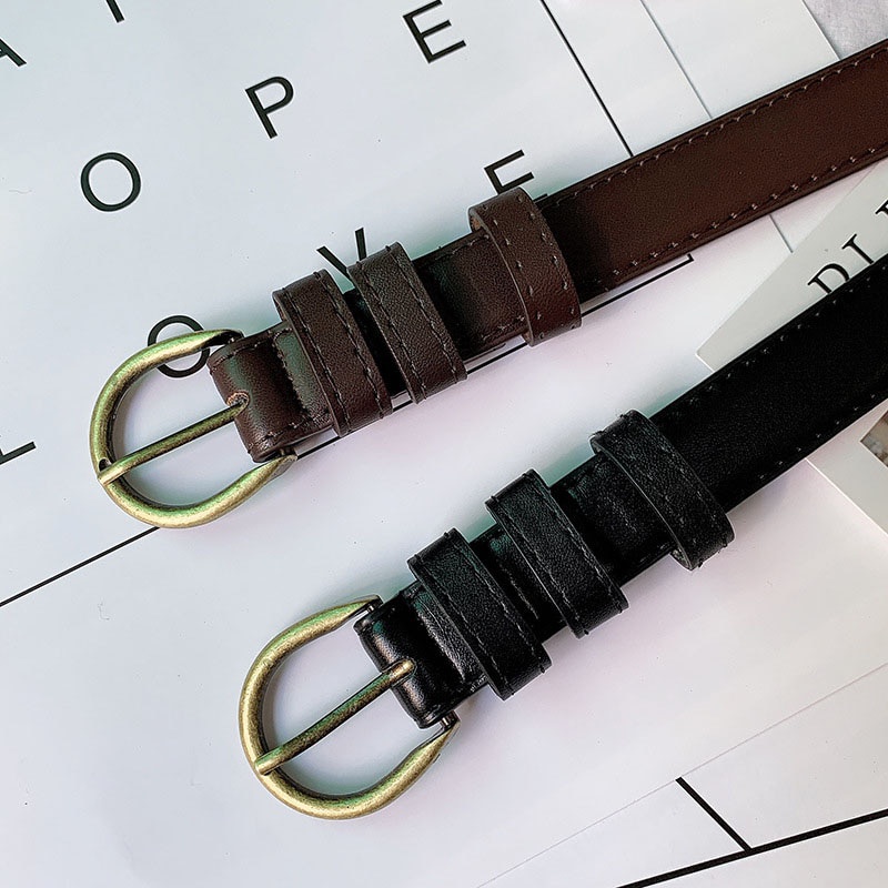 Thắt Lưng Da PU Màu Trơn Khóa Kim Loại Phong Cách Retro