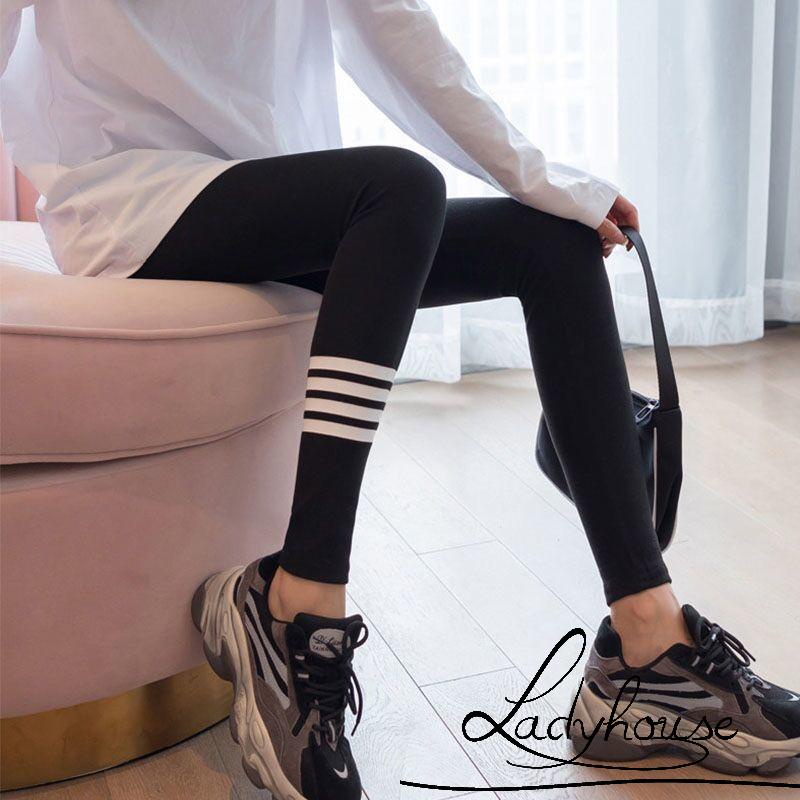 Quần legging thể thao tập yoga lưng cao ôm dáng in họa tiết kẻ sọc thoải mái cho nữ