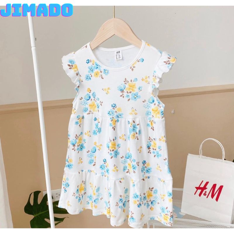 Váy đầm bé gái sát nách cánh tiên hoa trắng xanh combo 2 váy chất cotton mềm mịn thấm hút tốt Jimado E1.084.100