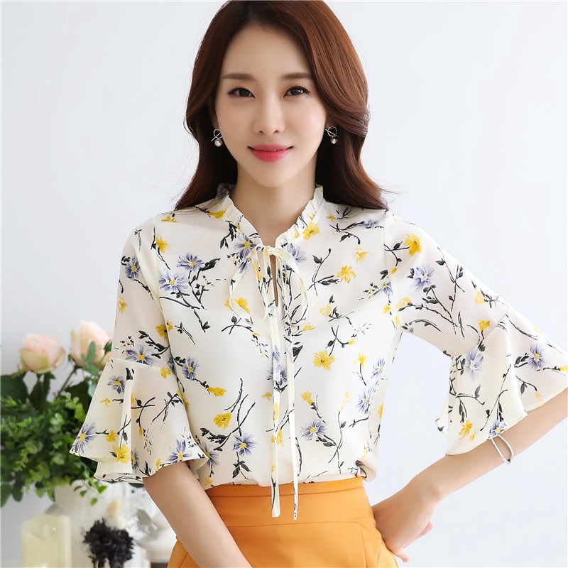 Women chiffon short sleeve blouse women tops