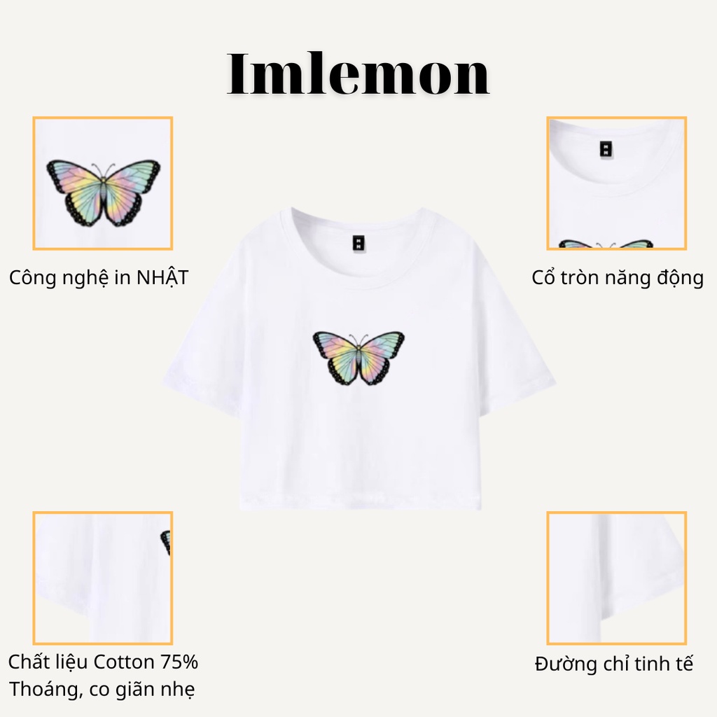 Áo Croptop Nữ Hoạ tiết RAINBOW BUTTERFLY &amp; TRIPLE BUTTERFLY 2 Màu Form Rộng