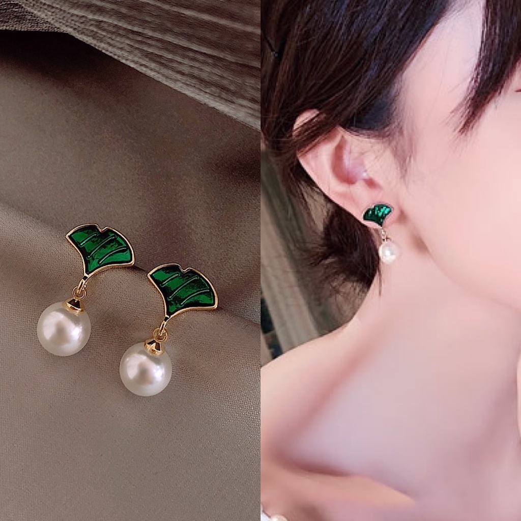 Khuyên tai, bông tai nữ, bông tai dài kết hợp màu xanh và hạt ngọc trai nhân tạo xinh xắn phong cách Hàn Quốc