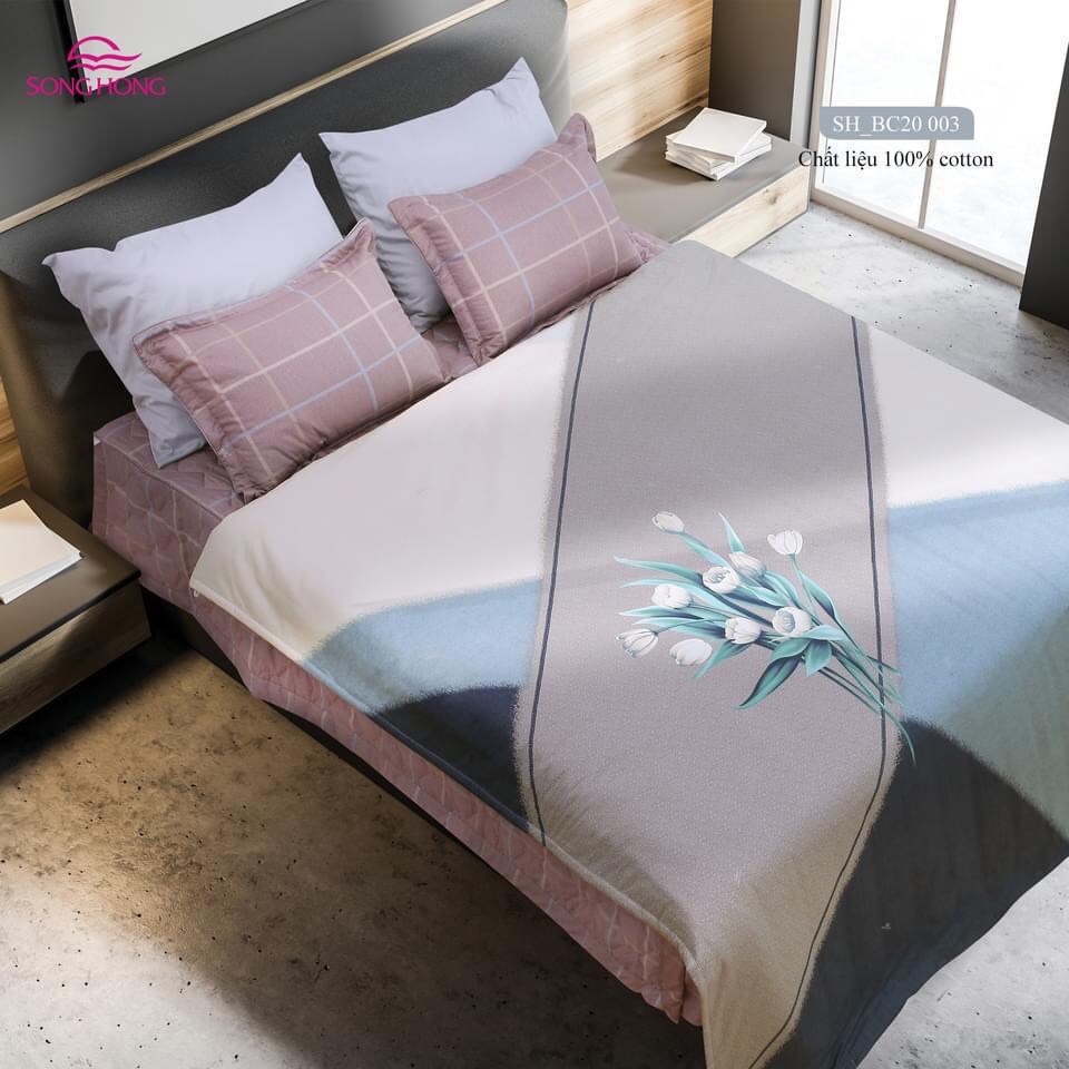 Bộ chăn ga gối bọc Sông Hồng chất cotton