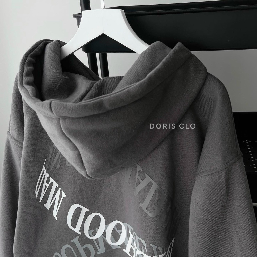 Áo khoác nỉ hoodie chống nắng chui đầu màu xám có túi trước form rộng vải dày đẹp