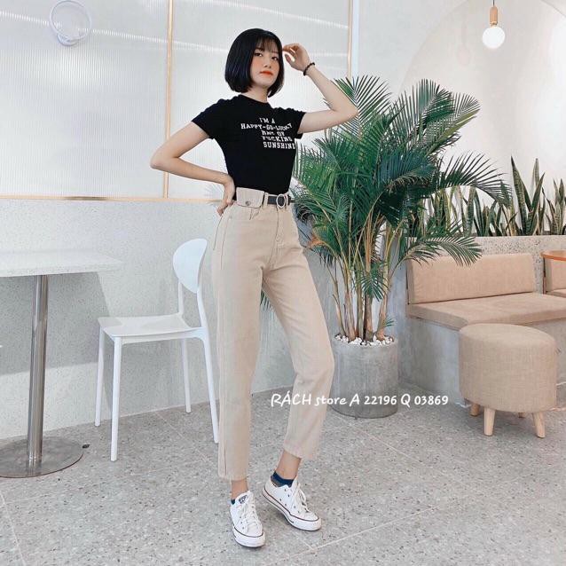 &lt; Cực Hot &gt; Quần Baggy Jean Cạp Cao Túi Đắp Siêu Xinh - 95