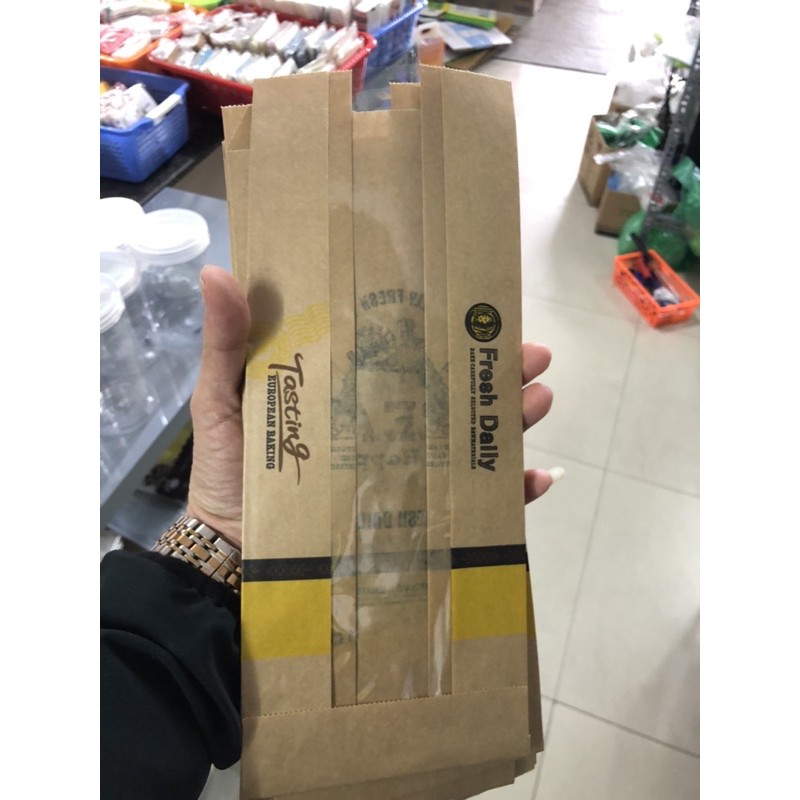bịch 50 cái Túi đựng bánh mì Hoa Cúc dọc bread màu nâu kt 12x31cm bánh 250-350g