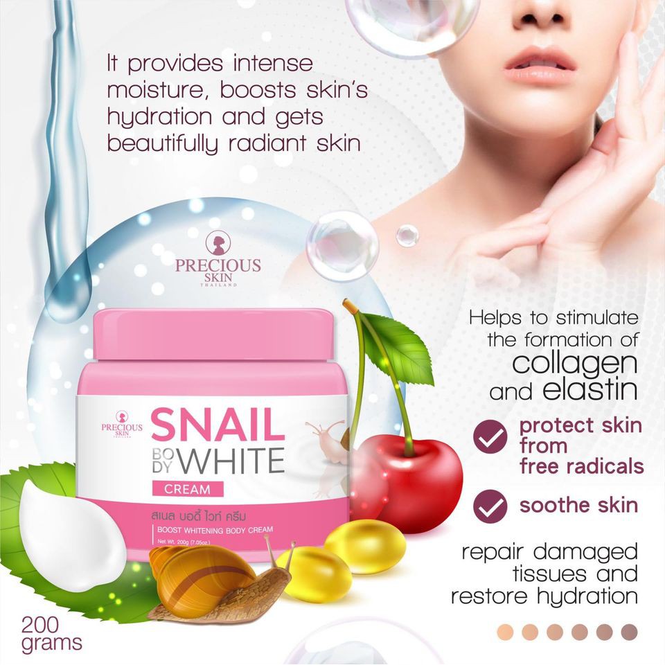 Hủ Kem Dưỡng Trắng Da SNAIL BODY WHITE CREAM PRECIOUS SKIN Thái Lan 200gram