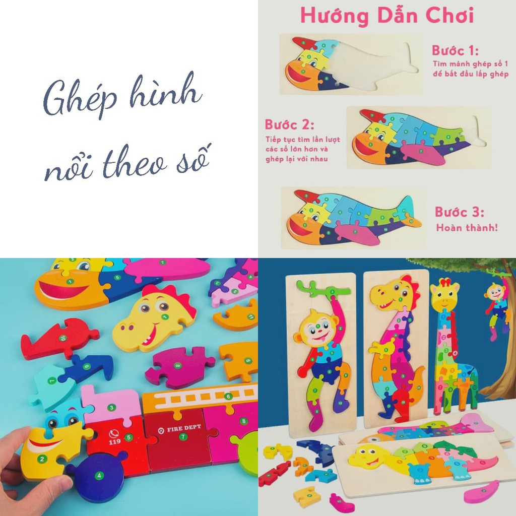 Ghép hình gỗ có số phù hợp cho các bé 1 2 3 tuổi, shop có 8 mẫu