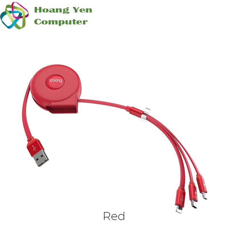 Cáp Sạc 3 Đầu Dây Rút Hoco U50 IP- Micro Usb-Type C 1M-BH 6 Tháng 1 đổi 1 (MÀU SẮC NGẪU NHIÊN)