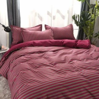 set chăn ga gối poly cotton nhập mẫu kẻ đỏ