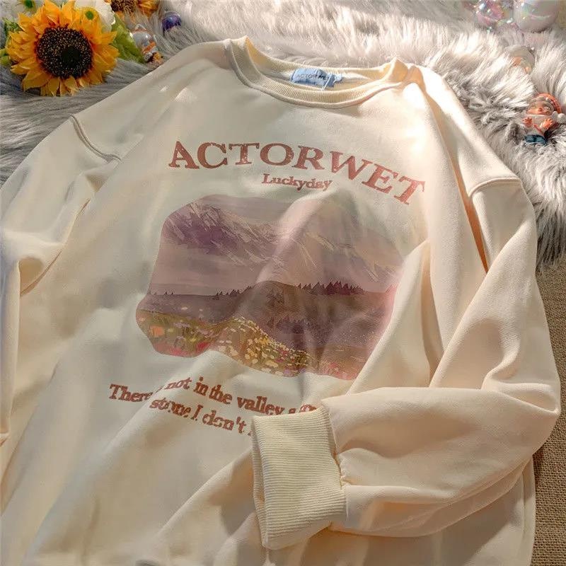 HIIXIIVI Áo Sweater Tay Dài Cổ Tròn Oversize In Họa Tiết Thời Trang Hàn Quốc Cho Nam Nữ