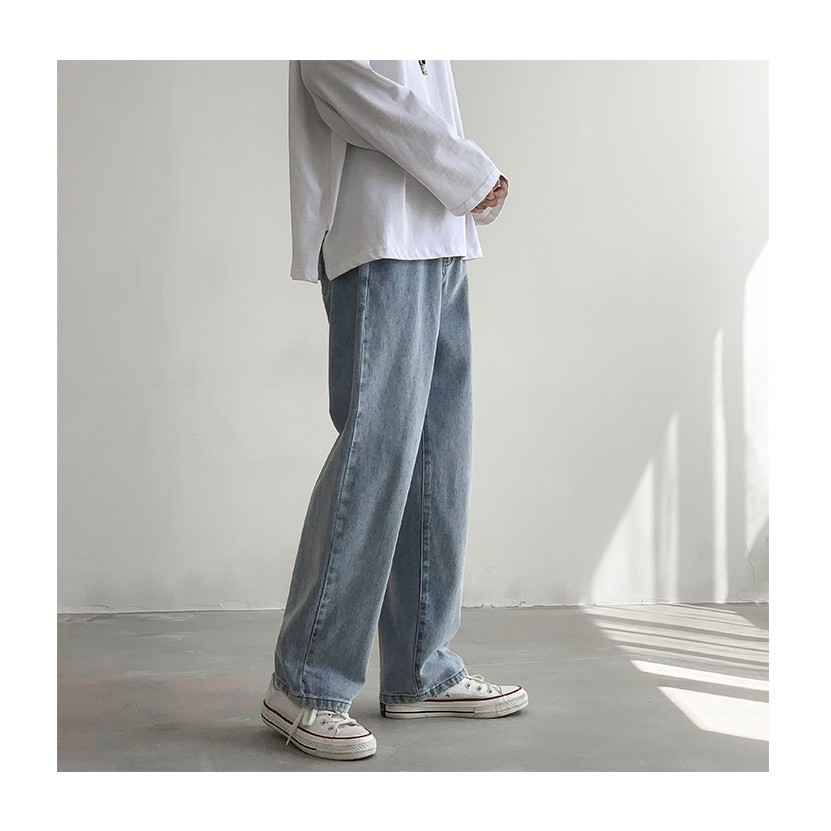 QUẦN JEAN NAM - BAGGY JEANS TRƠN ỐNG RỘNG xám xanh UNISEX- màu y hình- quần bò nam