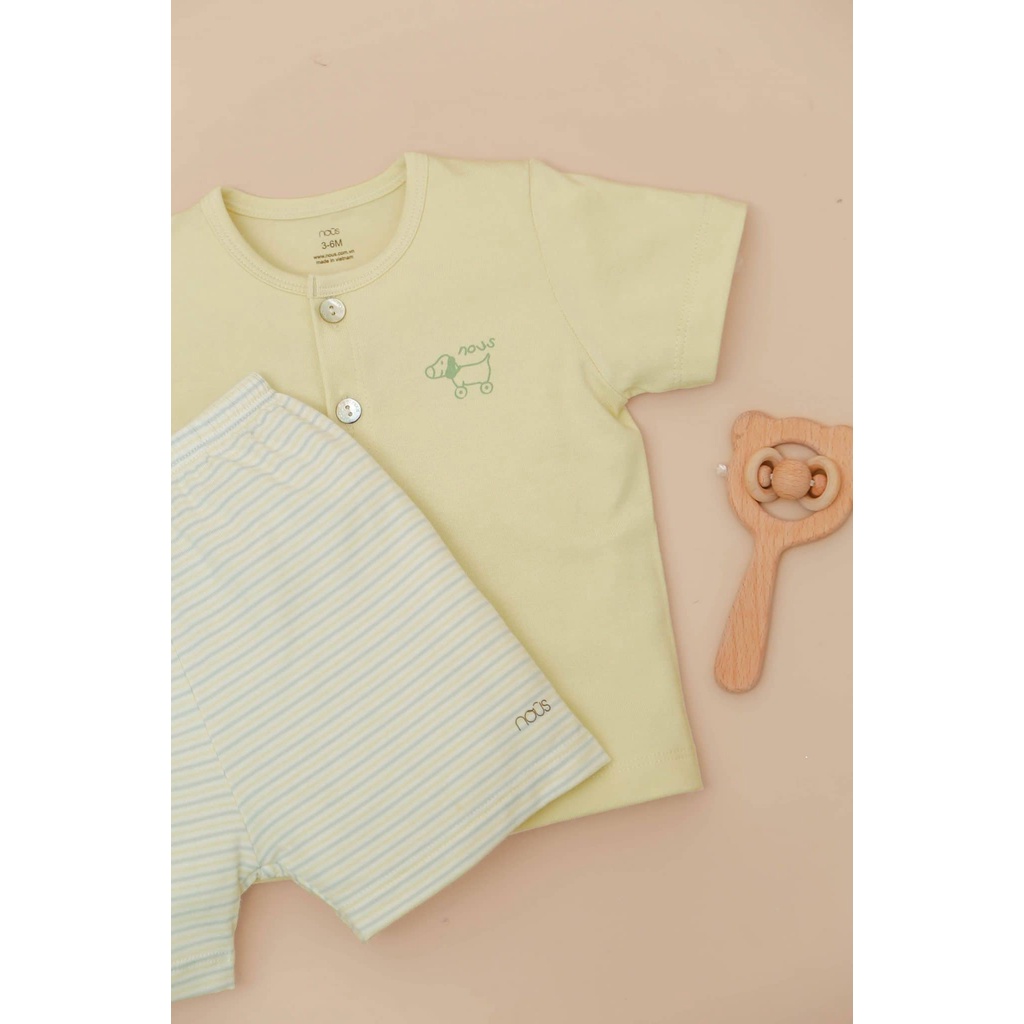 Bộ quần áo cài thẳng cộc cho bé Nous Petit kẻ hai xanh 3M 6M 9M - Monnie Kids