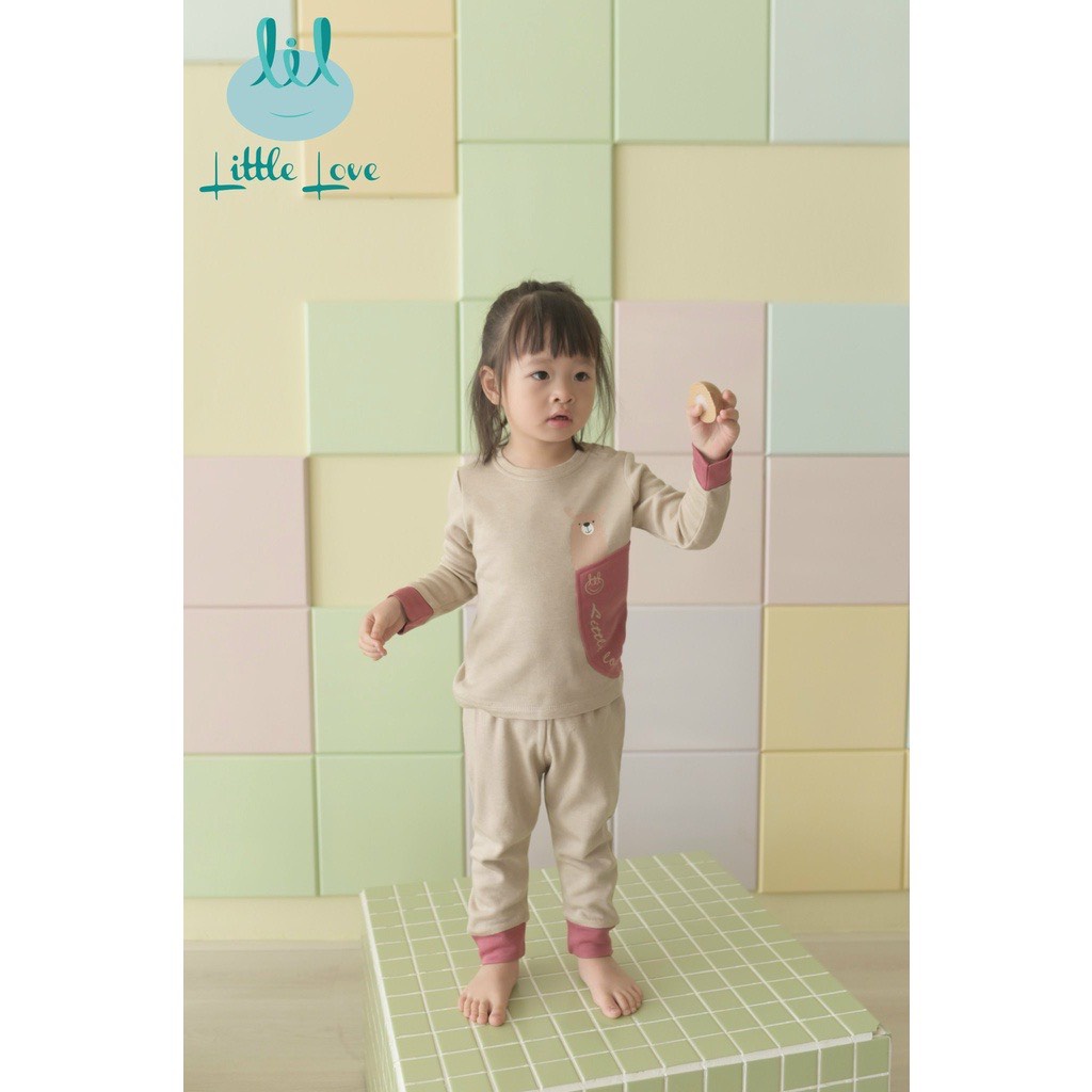 Bộ dài tay cài vai nỉ lót lông Little Love cho bé trai/ bé gái (9-24 tháng)