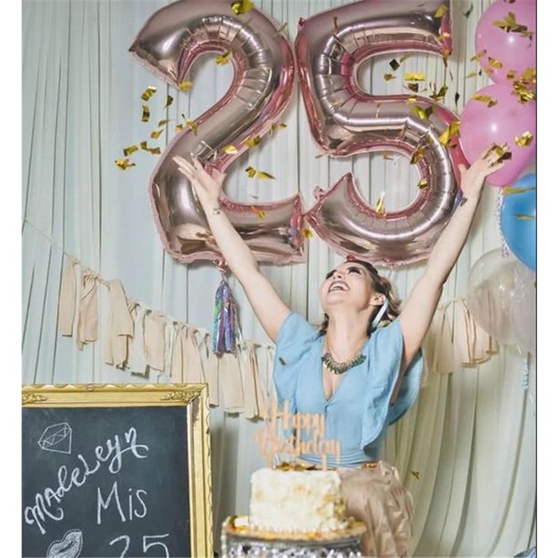 Bong bóng nhôm 16 inch hình số 0-9 màu vàng hồng dùng trang trí tiệc