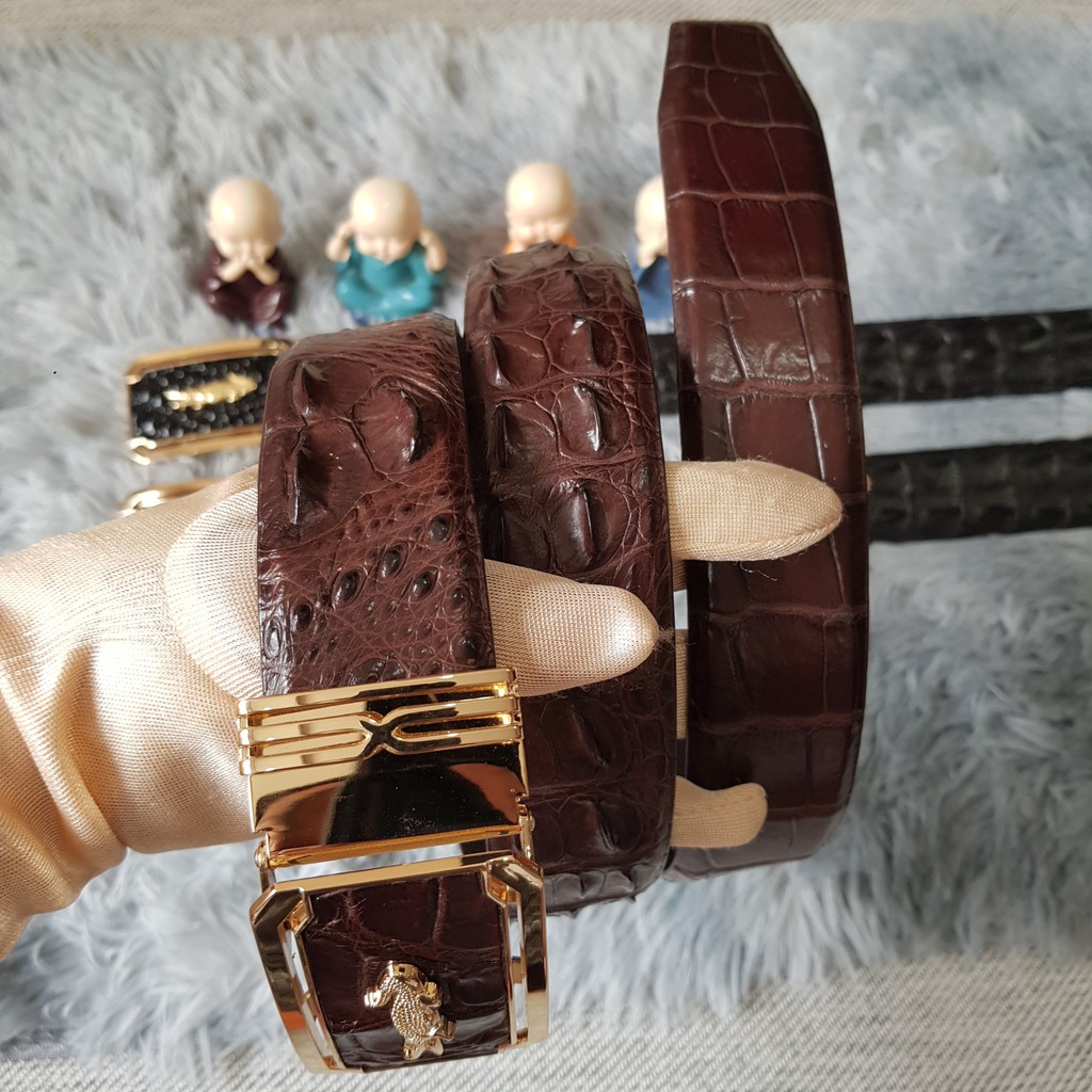 Dây Lưng Cá Sấu Liền Nguyên Con Không Nối, 4.0 cm, Màu Nâu Cafe I Dây Lưng Da Cá Sấu Gù Lưng I Bảo Hành 24 Tháng