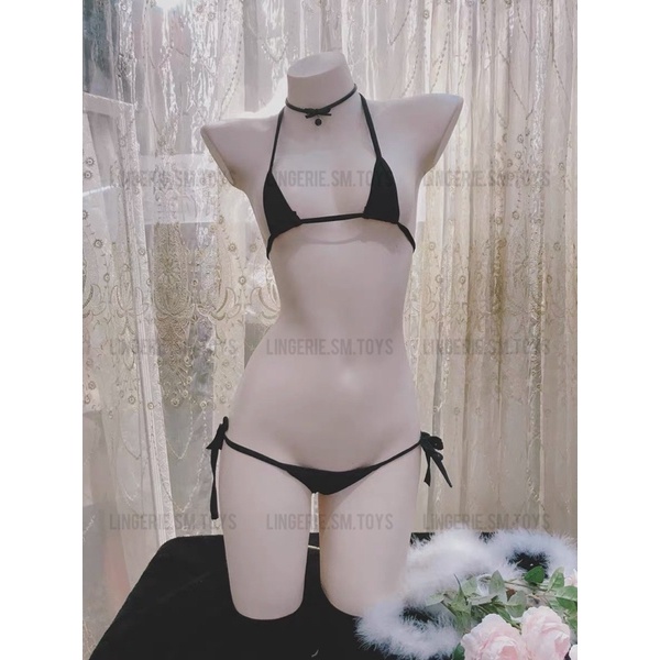 LST045 - &lt;Đen/Trắng&gt; Set Nội Y Bralette Siêu Nhỏ Phong Cách Buộc Dây Hông Lả Lơi Gợi Cảm
