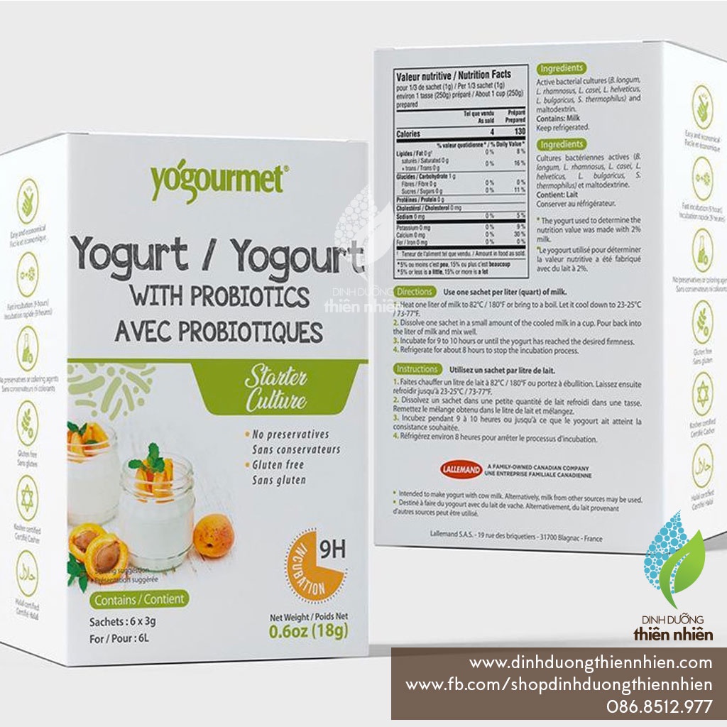 Men Làm Sữa Chua Lợi Khuẩn Yogourmet Probiotic Yogurt, 6 Gói/Hộp