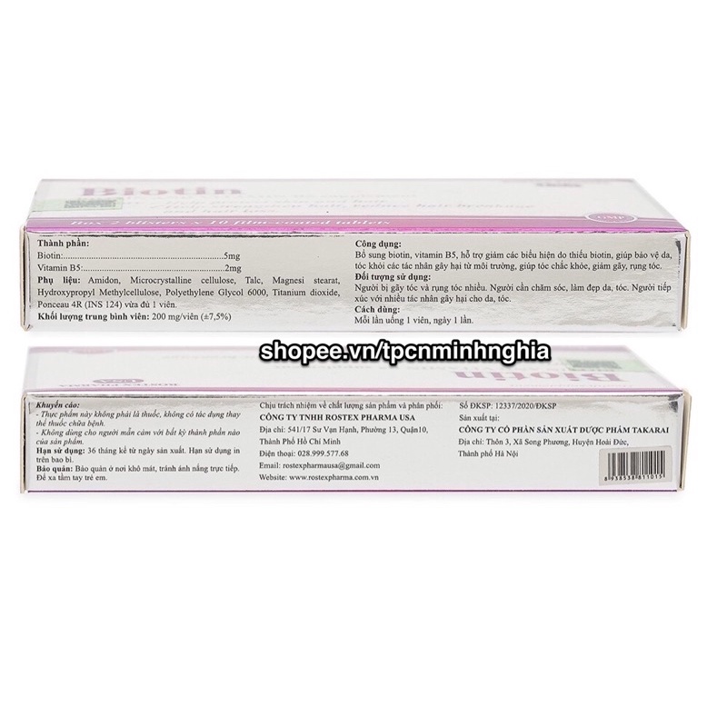 Viên Uống Hỗ Trợ Mọc Tóc Và Chống Rụng Tóc Biotin Hộp 20 Viên