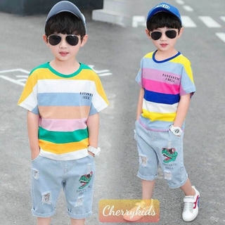 Set jean áo thun sọc ngang bé trai