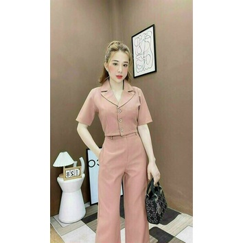 (Sale FreeShip) Sét vest nữ ống rộng thiết kế áo from croptop mix quần có túi,chất for cao cấp lên from chanh sả