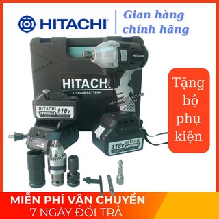 [Chính Hãng] Máy siết bulong Hitachi 118v - 2 PIN - Đầu 2 trong 1 - KHÔNG CHỔI THAN - TẶNG BỘ PHỤ KIỆN